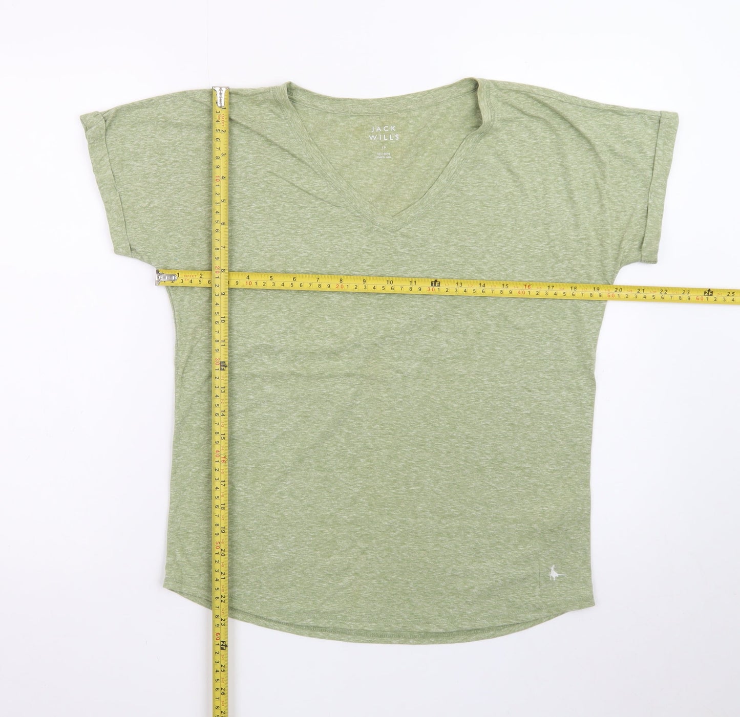 Jack Wills Women's Green V-Neck Basic Short Sleeve T-Shirt Size 10