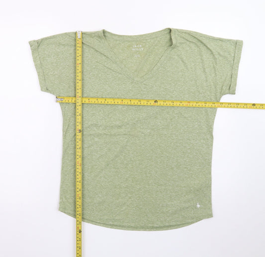 Jack Wills Women's Green V-Neck Basic Short Sleeve T-Shirt Size 10