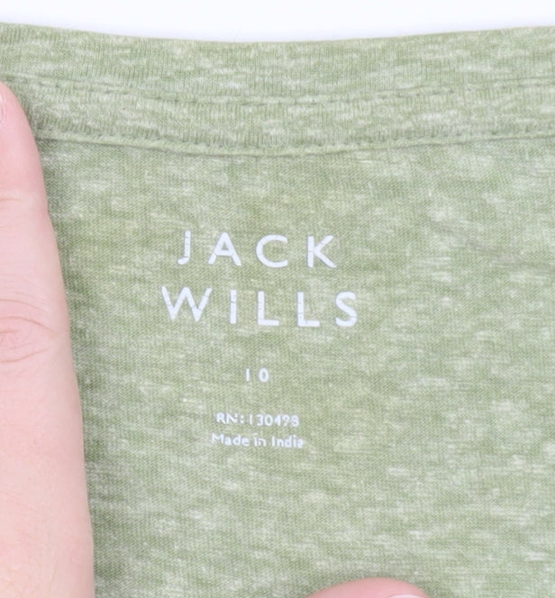 Jack Wills Women's Green V-Neck Basic Short Sleeve T-Shirt Size 10