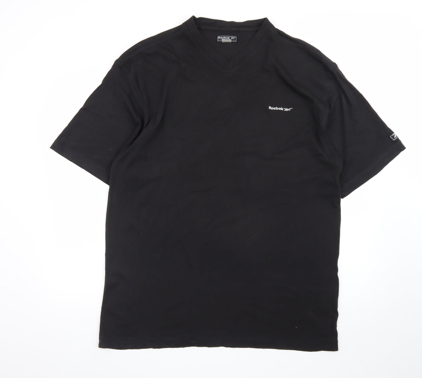 Reebok Mens Black XL V-Neck Cotton Essentials Logo T-Shirt