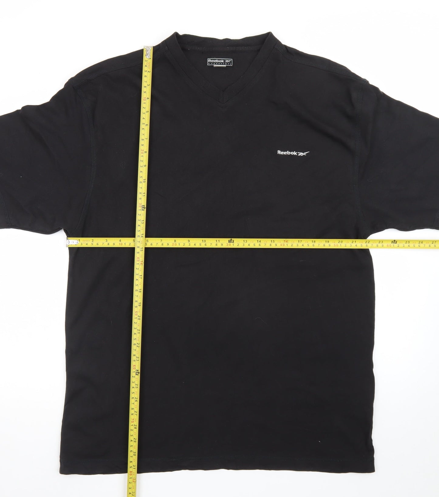 Reebok Mens Black XL V-Neck Cotton Essentials Logo T-Shirt