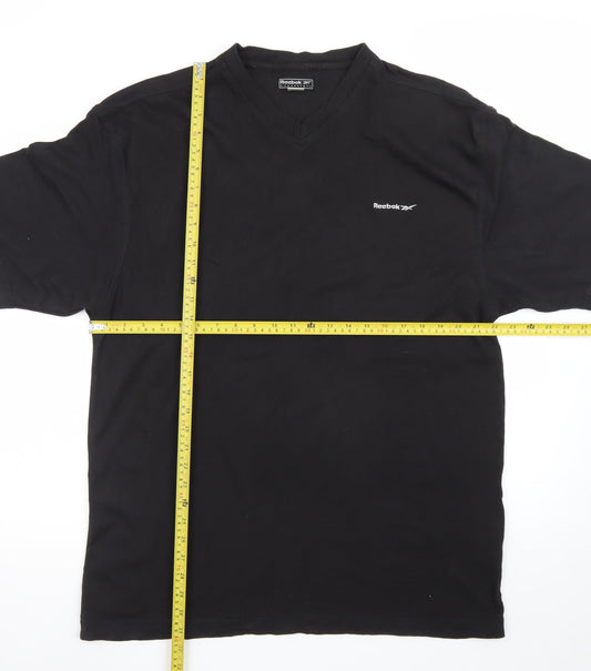 Reebok Mens Black XL V-Neck Cotton Essentials Logo T-Shirt