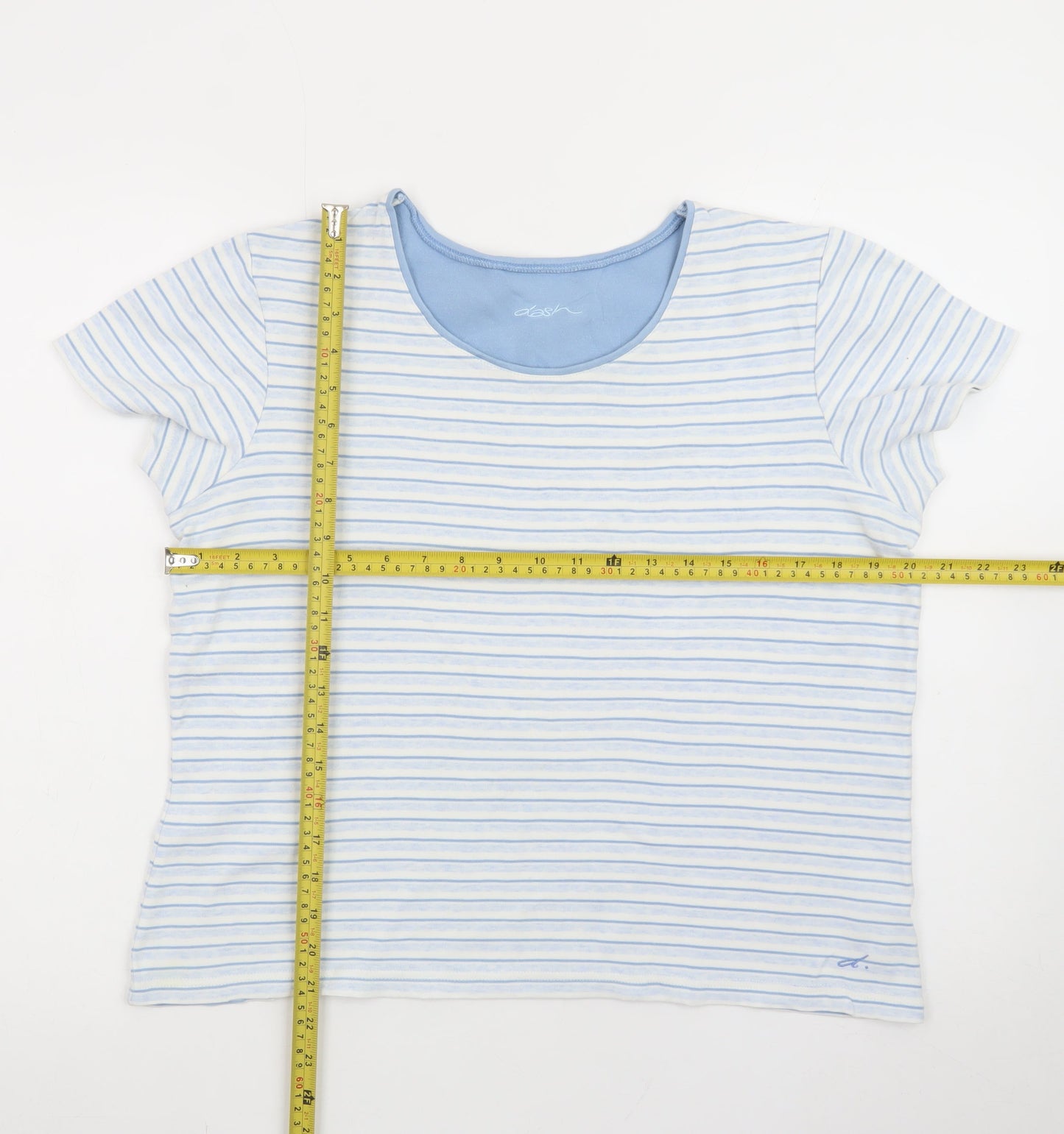 Dash Women Blue Striped Cotton T-Shirt Size 16