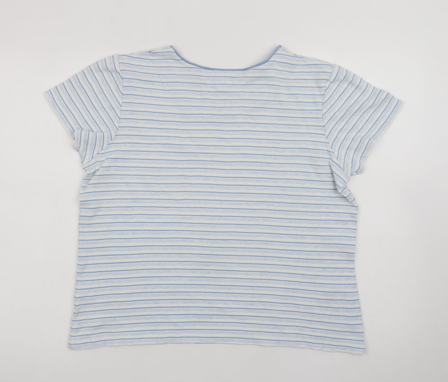 Dash Women Blue Striped Cotton T-Shirt Size 16