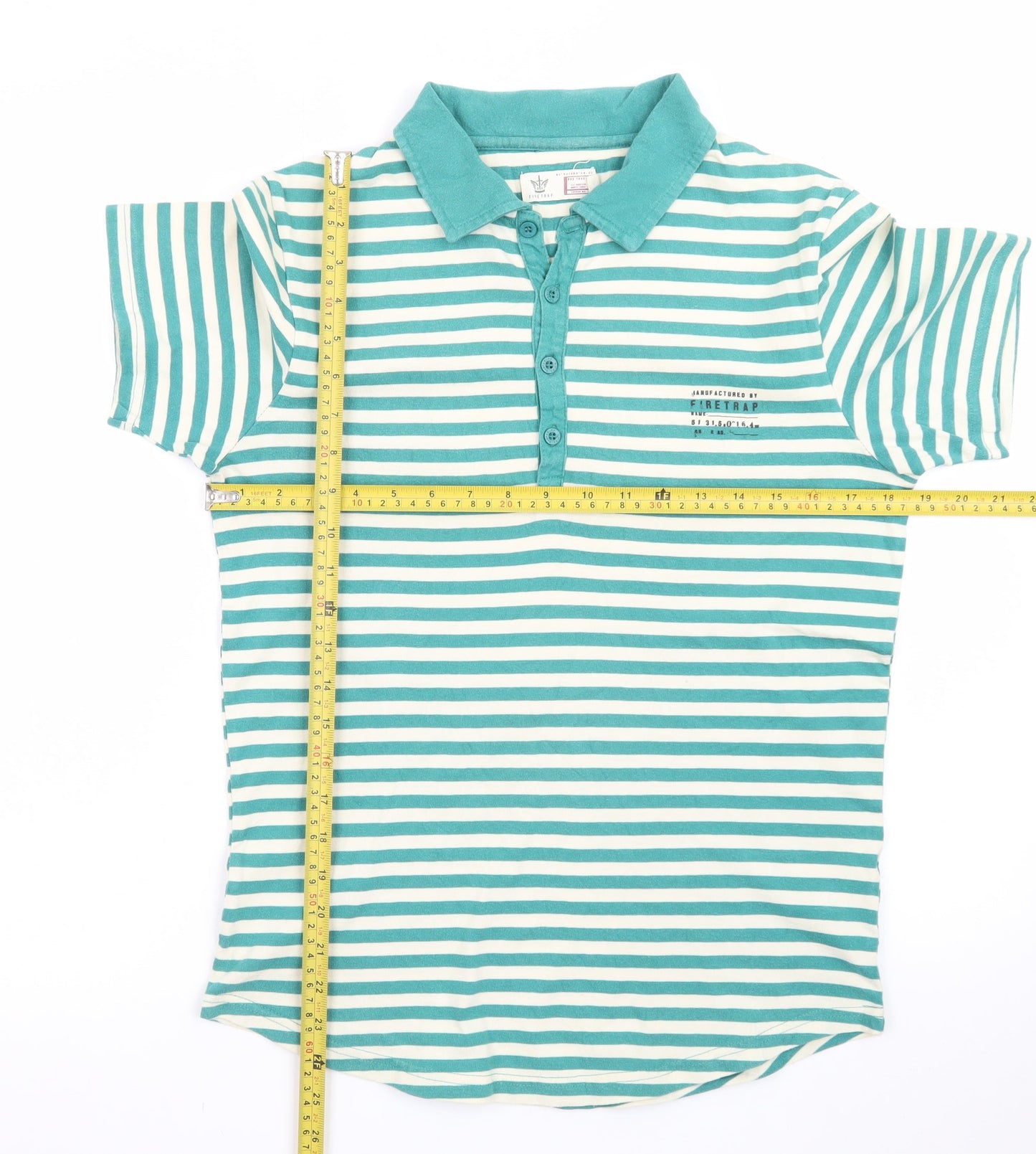 Firetrap Men's Green Striped Cotton Polo Shirt M