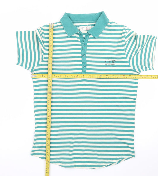 Firetrap Men's Green Striped Cotton Polo Shirt M