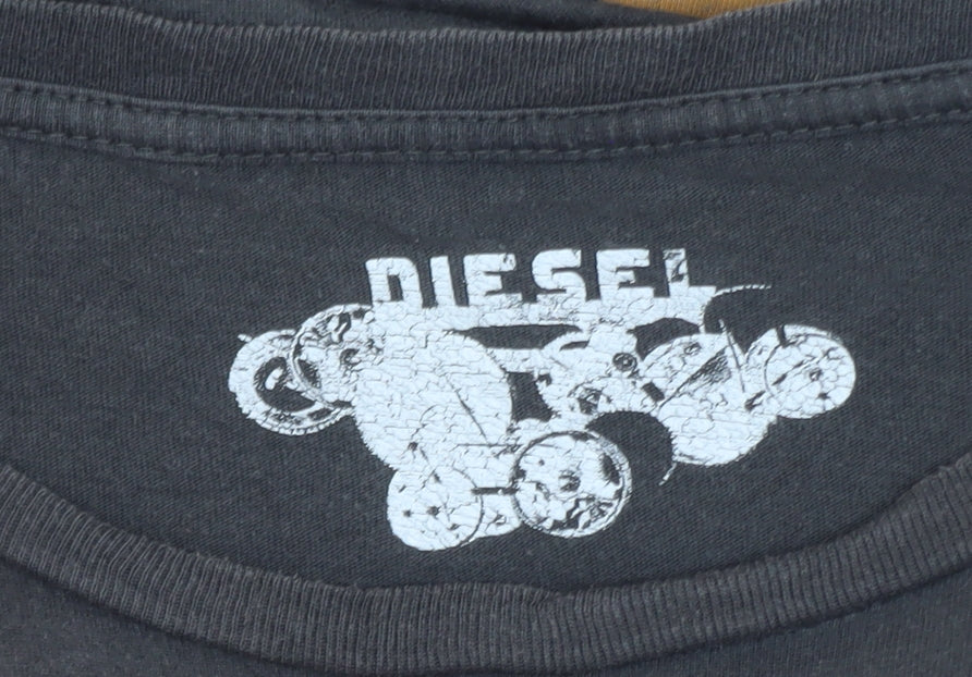 Diesel Men’s Black XL Retro Graphic Short Sleeve Cotton T-Shirt