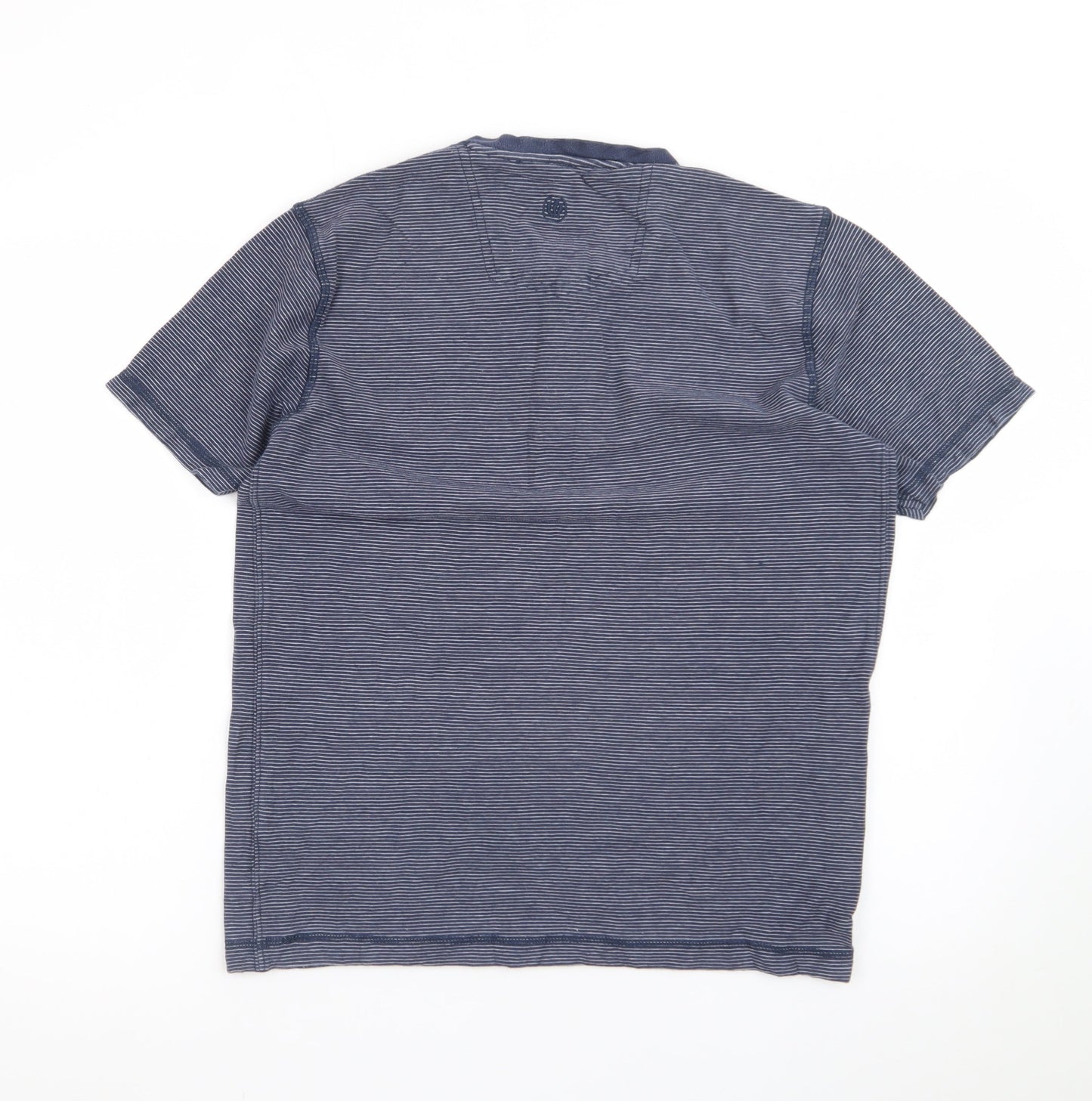 Fat Face Women Blue Striped Henley T-Shirt Size S Cotton