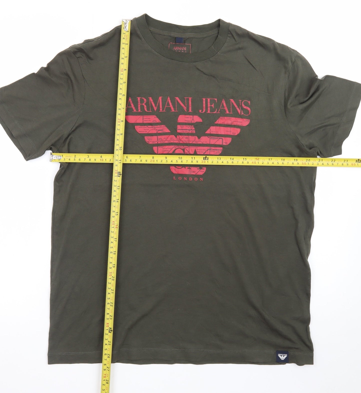 Armani Jeans Men's Khaki Green Crew Neck Logo T-Shirt Size L
