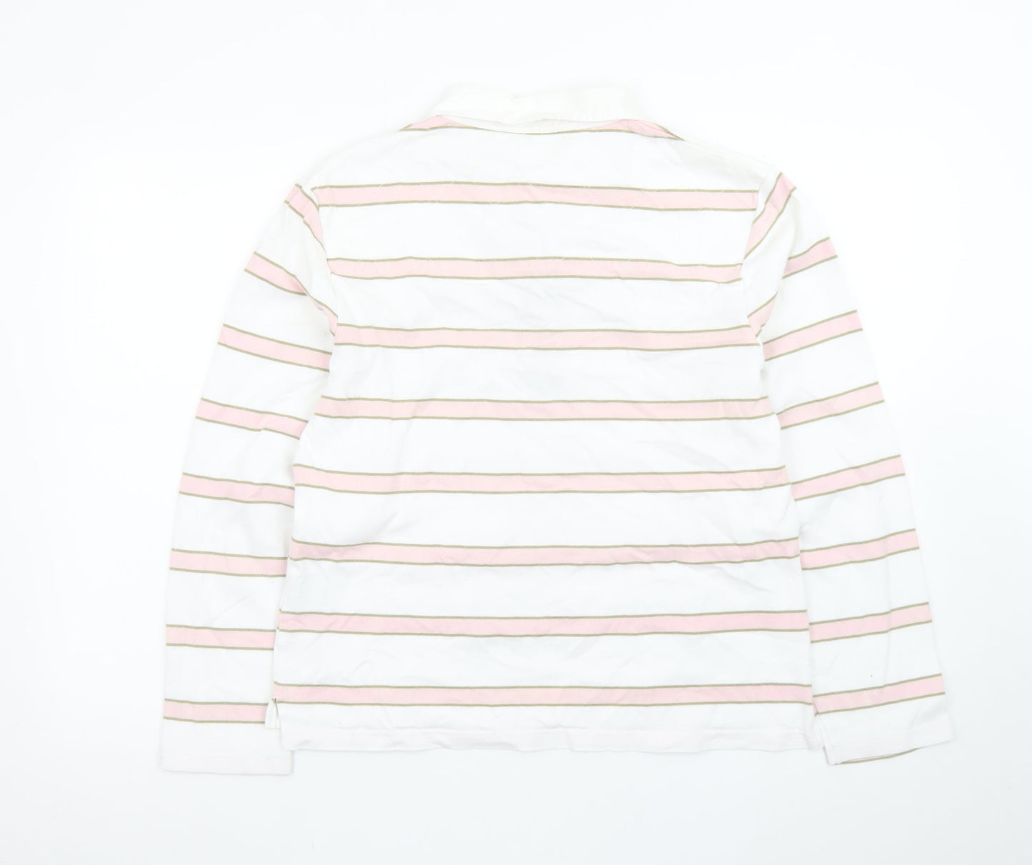 Toggi Women's White Pink Striped Cotton Long Sleeve Polo Shirt Size 14
