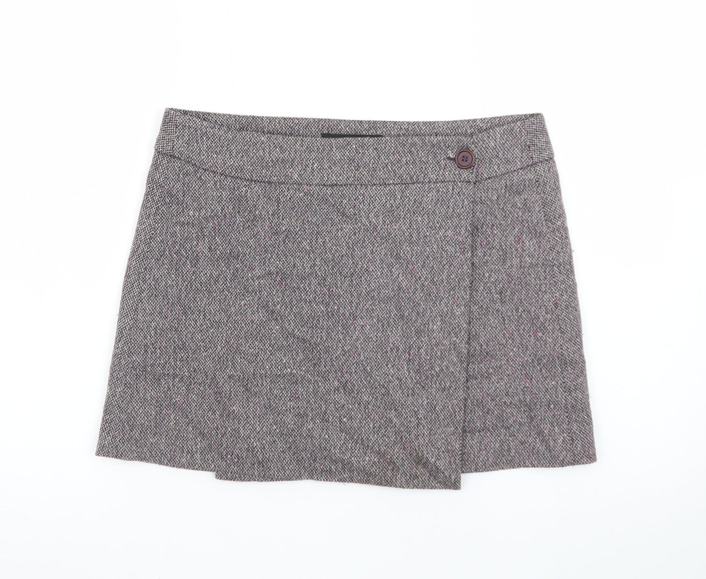 Great Plains Women's Grey Tweed Wrap Mini Skirt Size 10