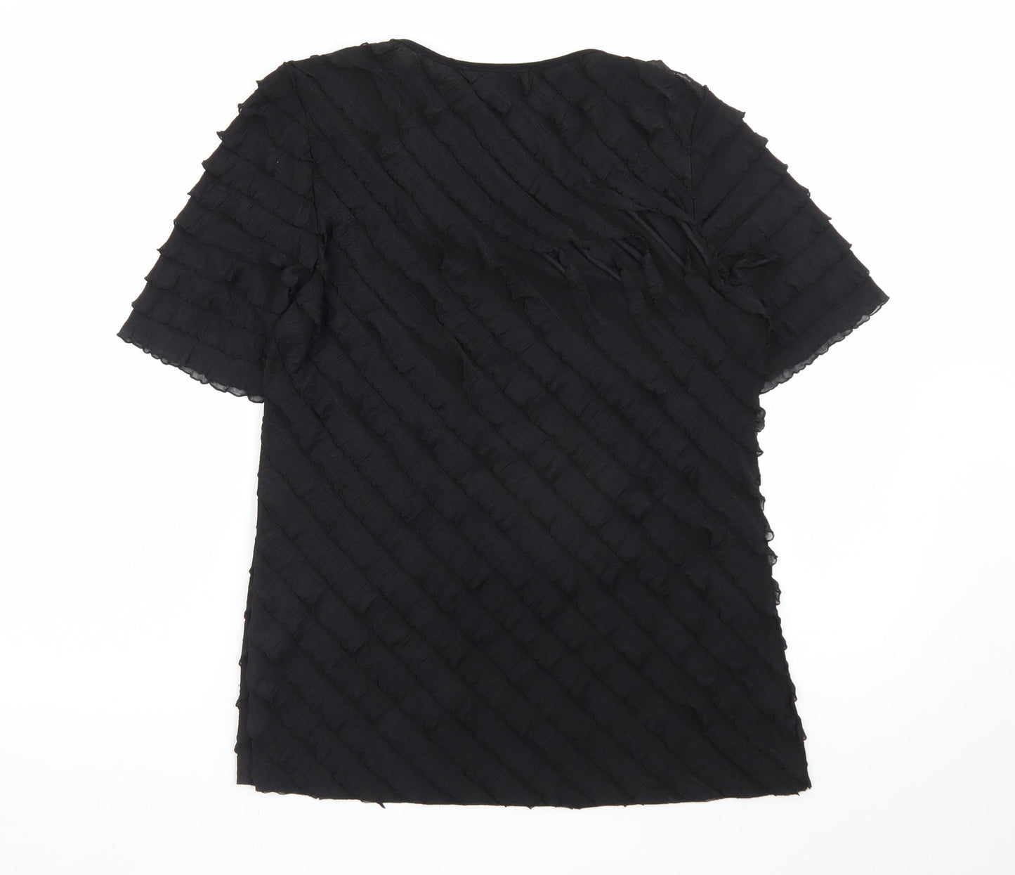 Bassini Women’s Black Size 12 Short Sleeve Ruffle Stretch Top