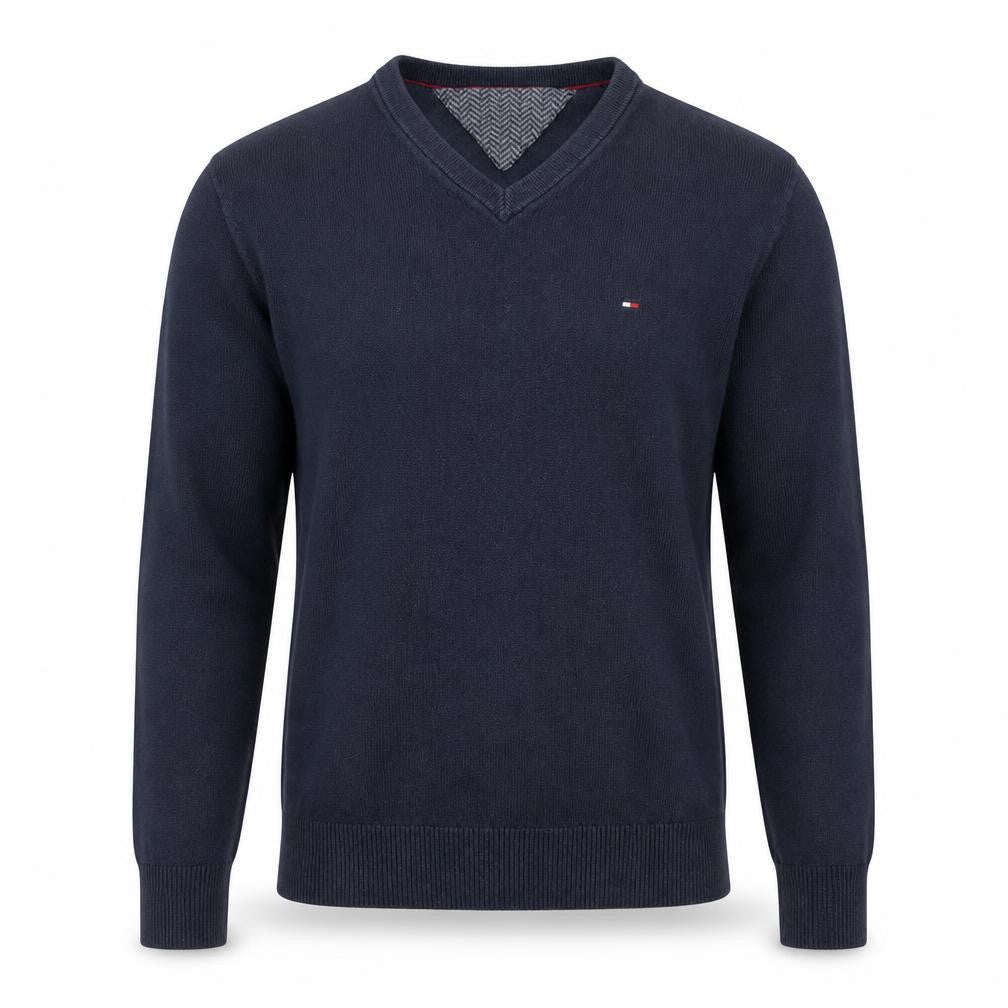 Tommy Hilfiger Men's Blue XS V-Neck Cotton Cashmere Jumper