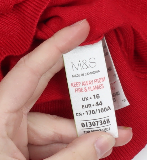 Marks and Spencer Women’s Red Cardigan Size 16 Crew Neck Knit