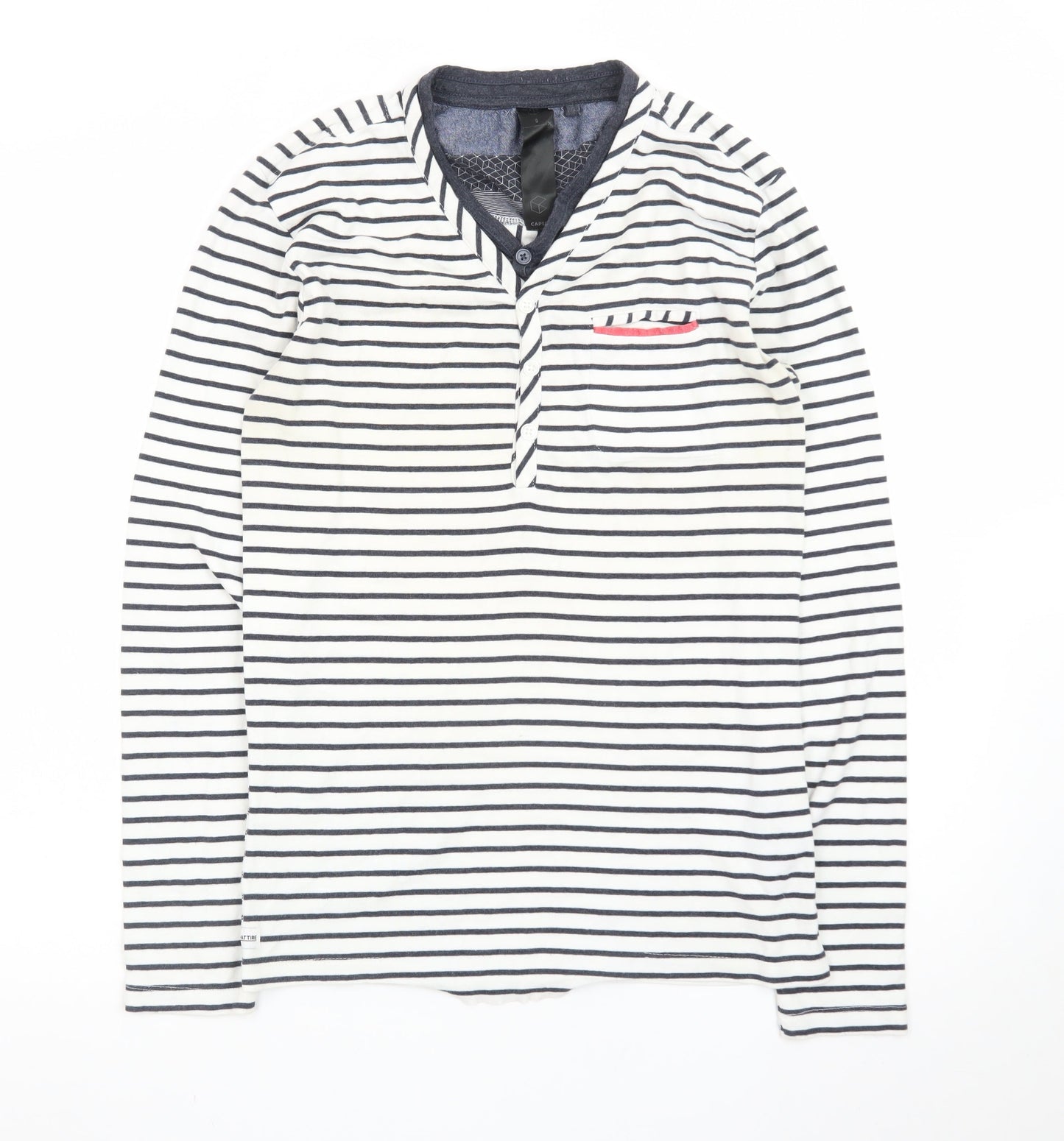 Capsize Men's White Striped Long Sleeve Henley T-Shirt Size S