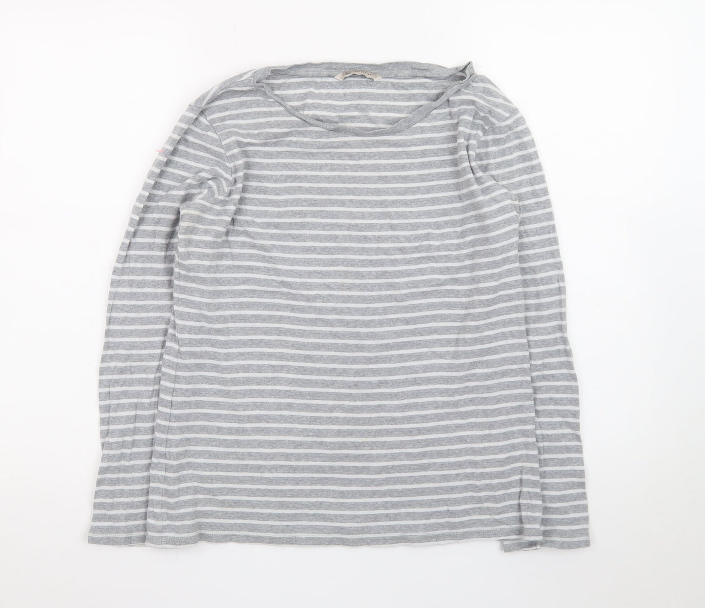 Marks and Spencer Womens Grey Striped Long Sleeve Cotton T-Shirt Size 14