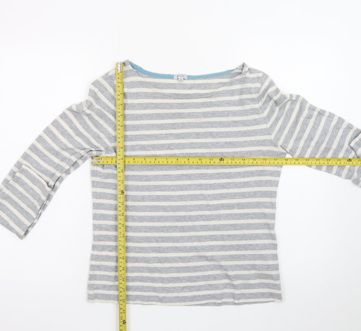 Jigsaw Womens Grey Striped Long Sleeve Cotton Boat Neck Top M