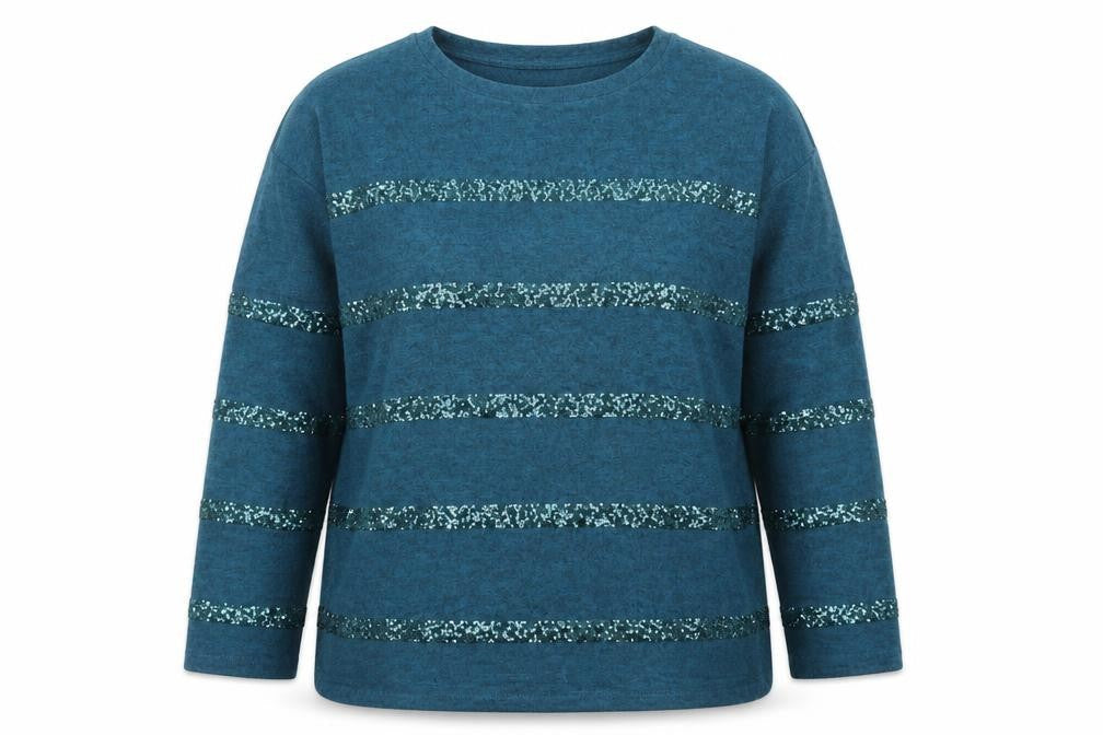 M&Co Women Blue Sequin Stripe Knit Pullover Jumper Size 16