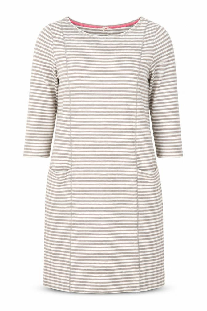 White Stuff Women Grey Striped Shift Dress Size 10 Cotton Stretch