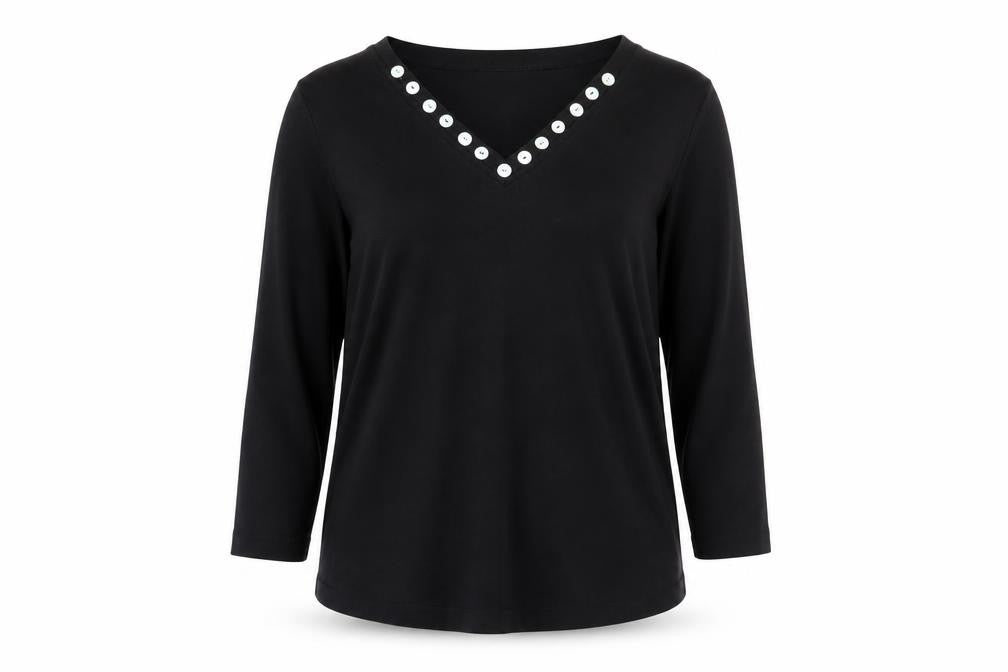 Adini Women’s Black Cotton V-Neck Pullover Jumper L