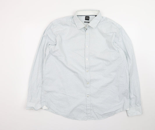Hugo Boss Men's White Geometric Print Regular Fit Long Sleeve Button-Up Shirt 2XL