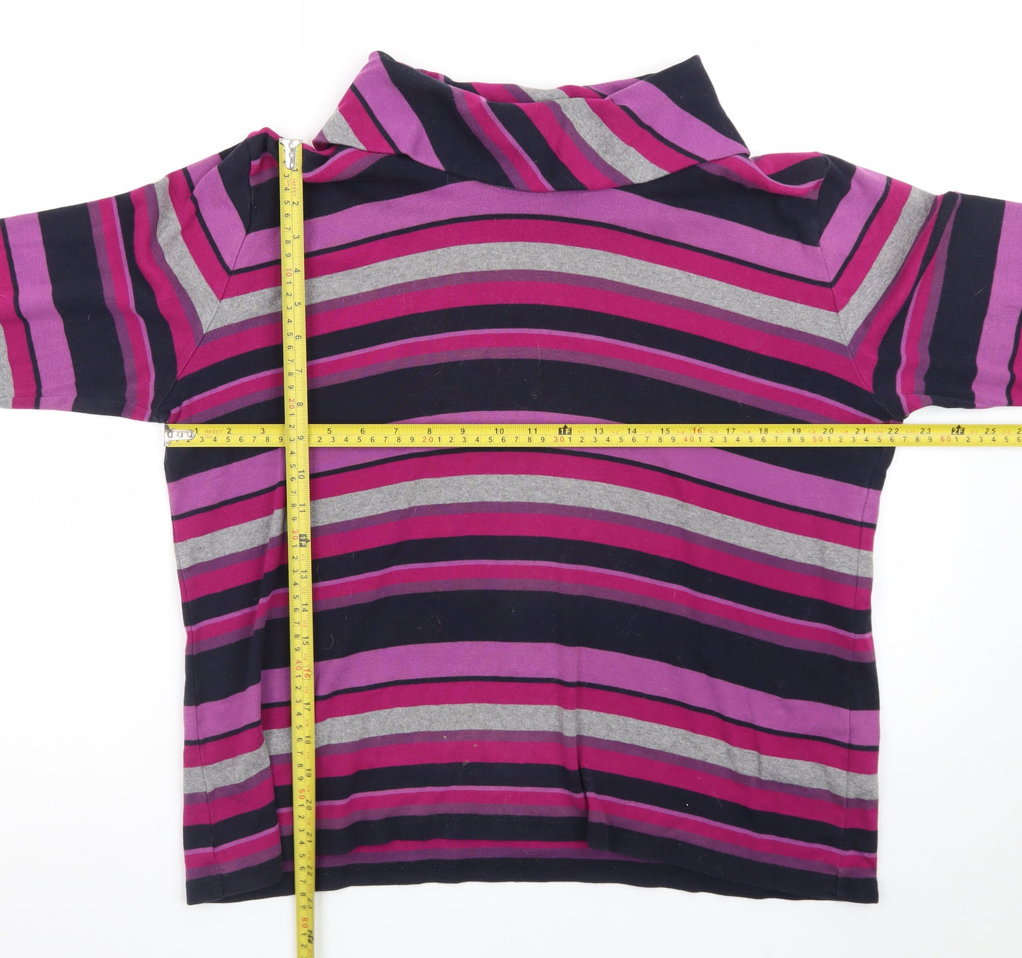 Edinburgh Woollen Mill Womens Purple Striped Cotton Tunic Top Size M