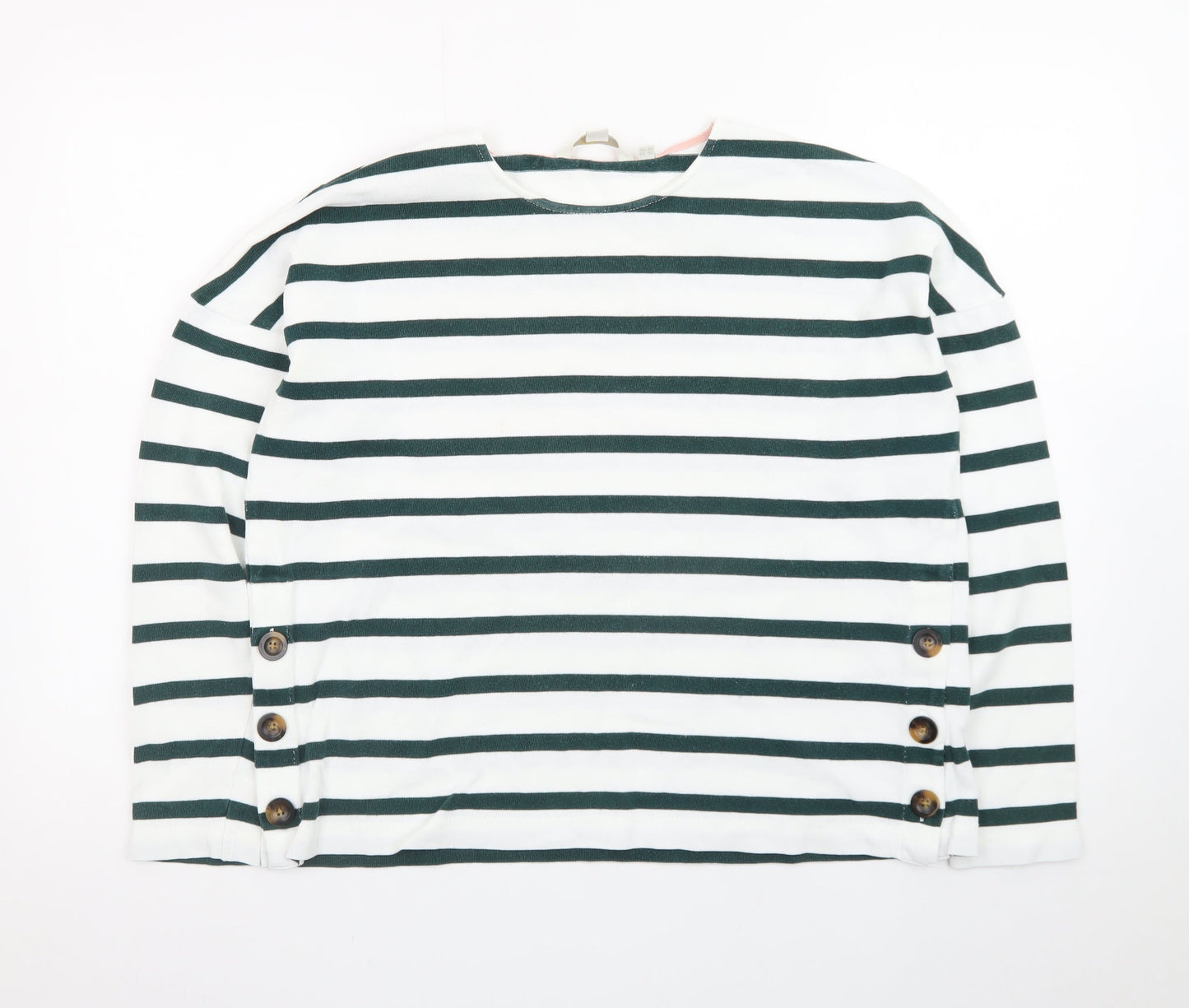 Boden Women’s White & Navy Striped Button Pullover Sweatshirt UK 12