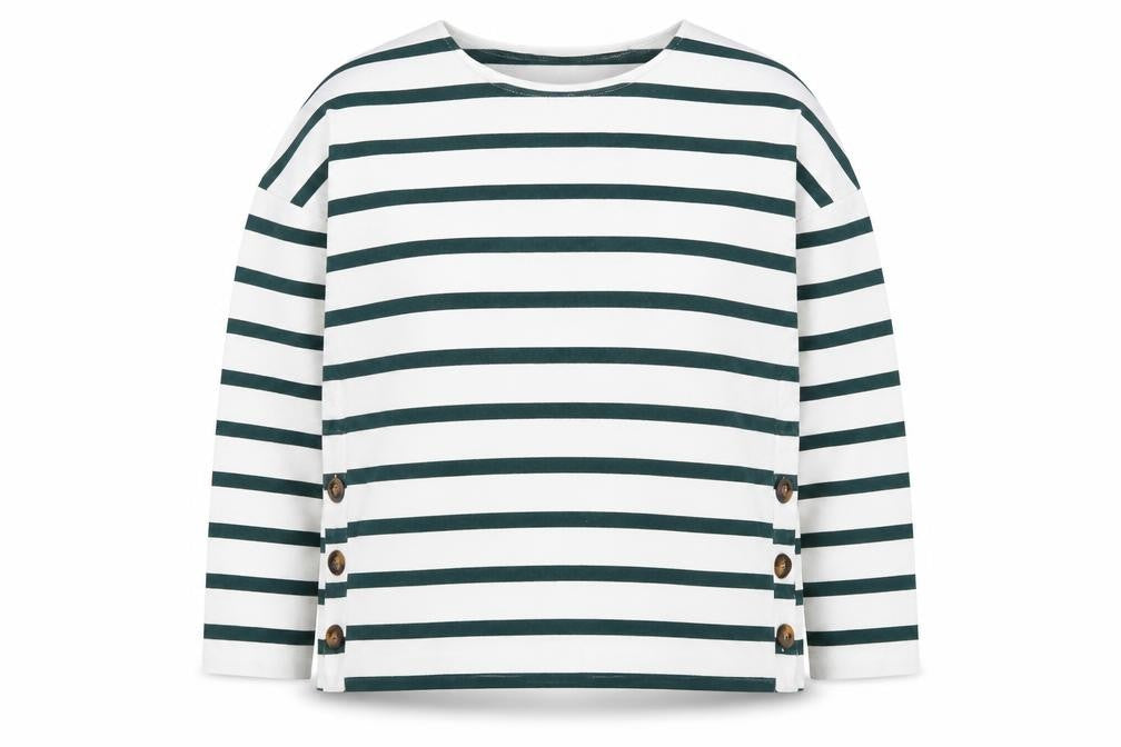 Boden Women’s White & Navy Striped Button Pullover Sweatshirt UK 12