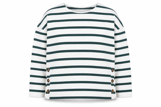 Boden Women’s White & Navy Striped Button Pullover Sweatshirt UK 12