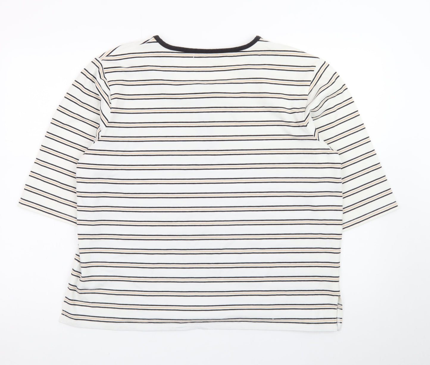 Emreco Women's Ivory Striped 3/4 Sleeve Jersey Zip T-Shirt UK 18