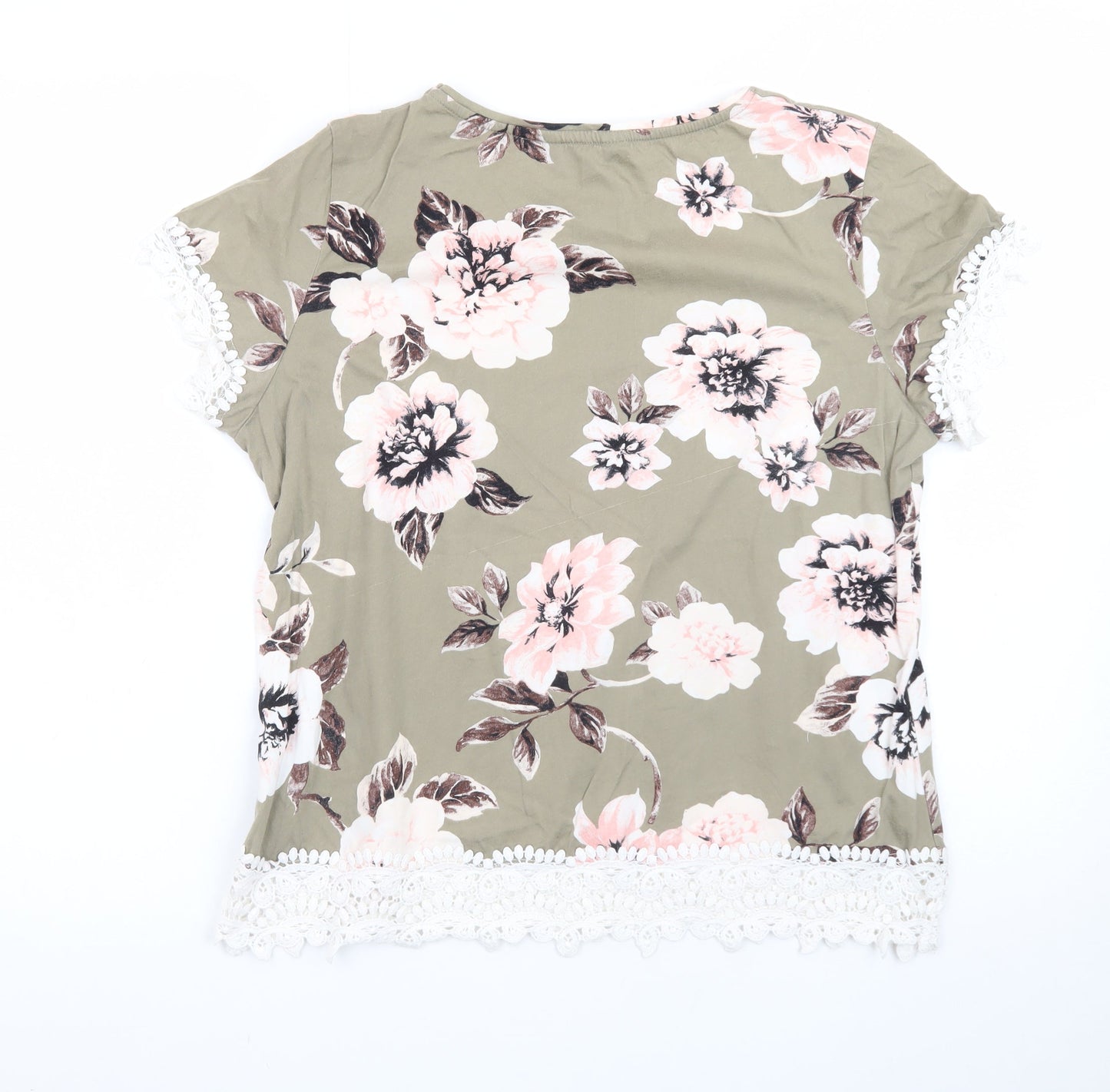 Dorothy Perkins Womens Green Floral Crochet Trim Blouse Size 16