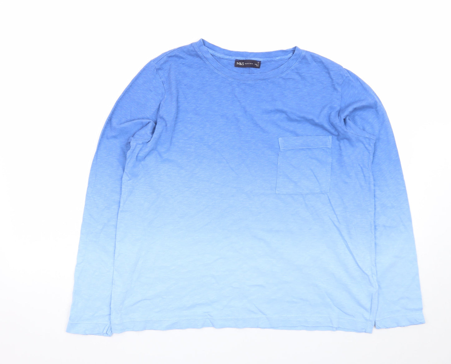 Marks and Spencer Men's Blue Long Sleeve Cotton T-Shirt M