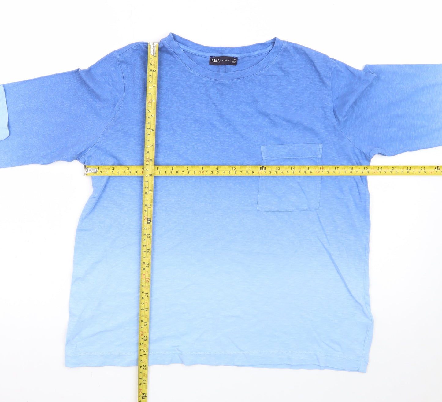 Marks and Spencer Men's Blue Long Sleeve Cotton T-Shirt M