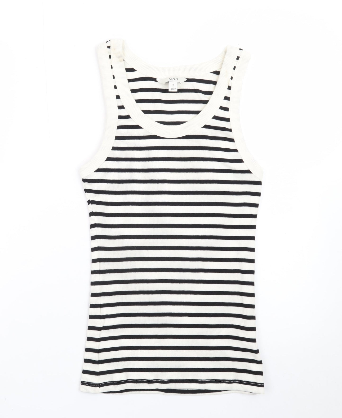 Marks and Spencer Women Black Striped Cotton Tank Top Size 10