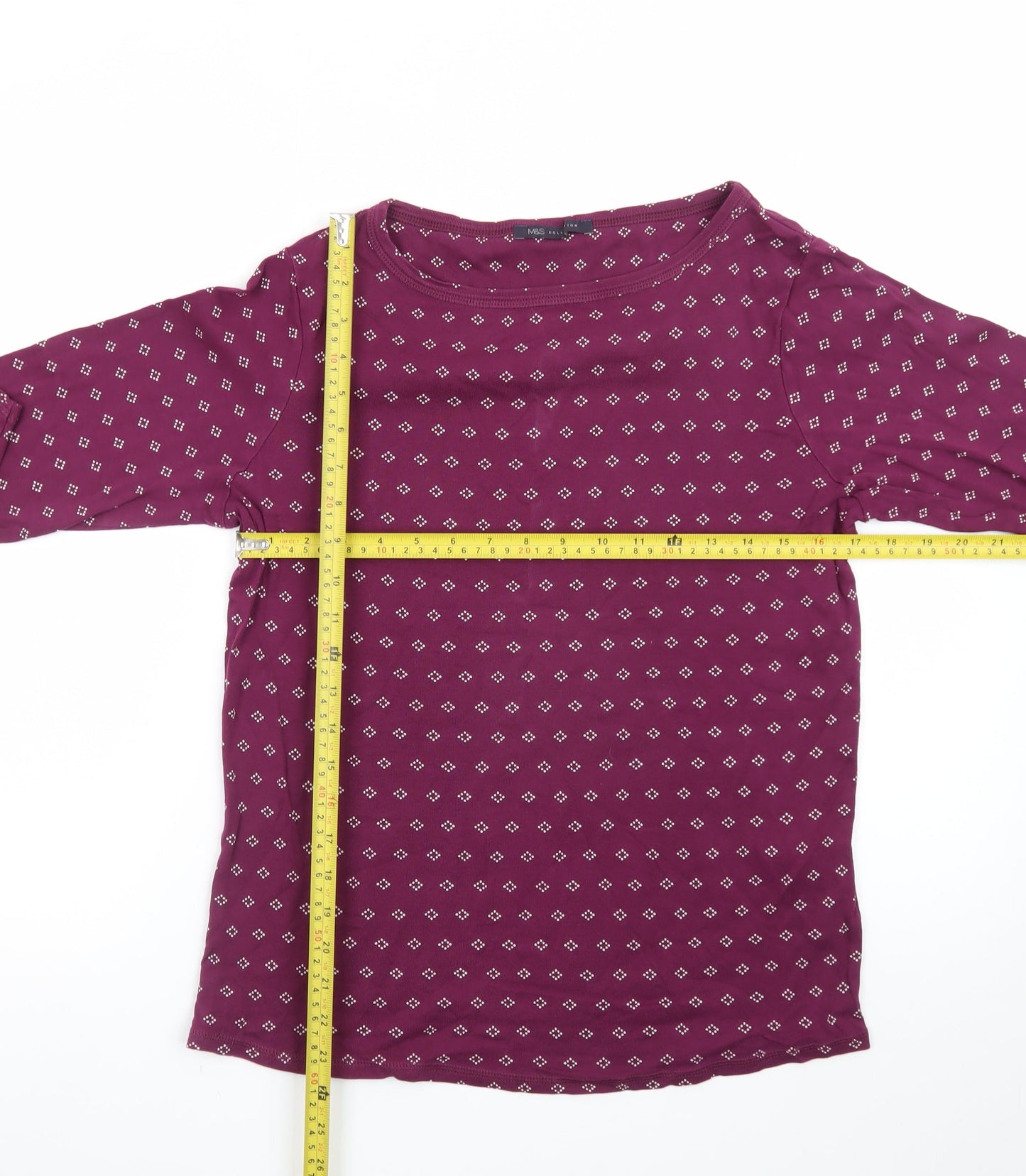 Marks and Spencer Women's Purple Geometric Jersey Top Size 16
