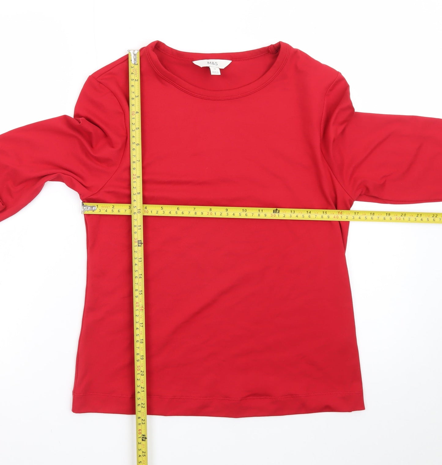 Marks and Spencer Women's Red Long Sleeve Basic Jersey T-Shirt Size 14
