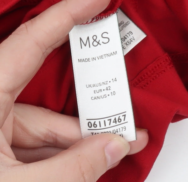 Marks and Spencer Women's Red Long Sleeve Basic Jersey T-Shirt Size 14