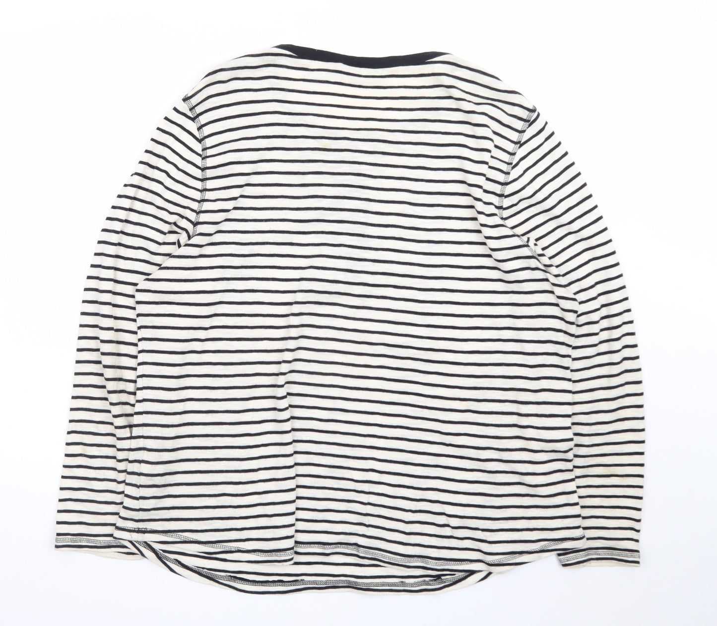 Marks and Spencer Women White Striped Cotton Henley Top Size 24
