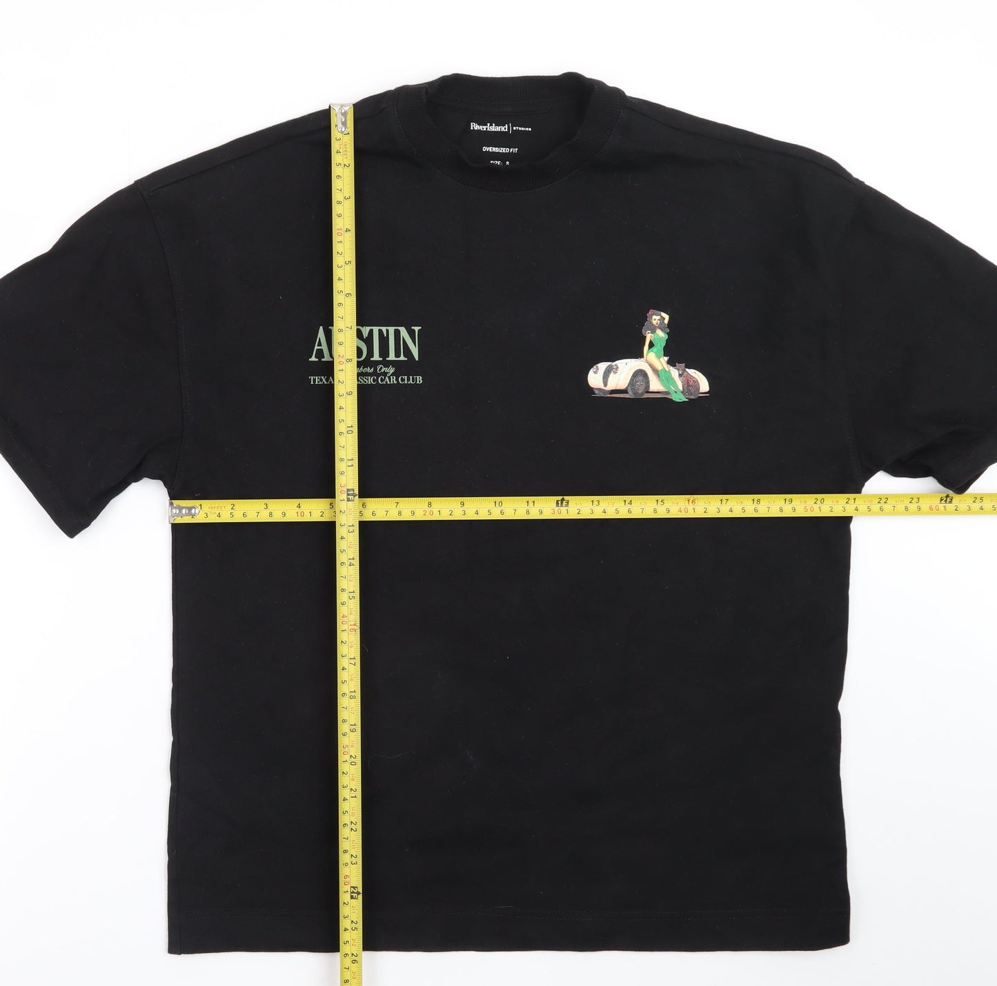 River Island Men's Black Austin Texas Car Club Oversized T-Shirt Size S