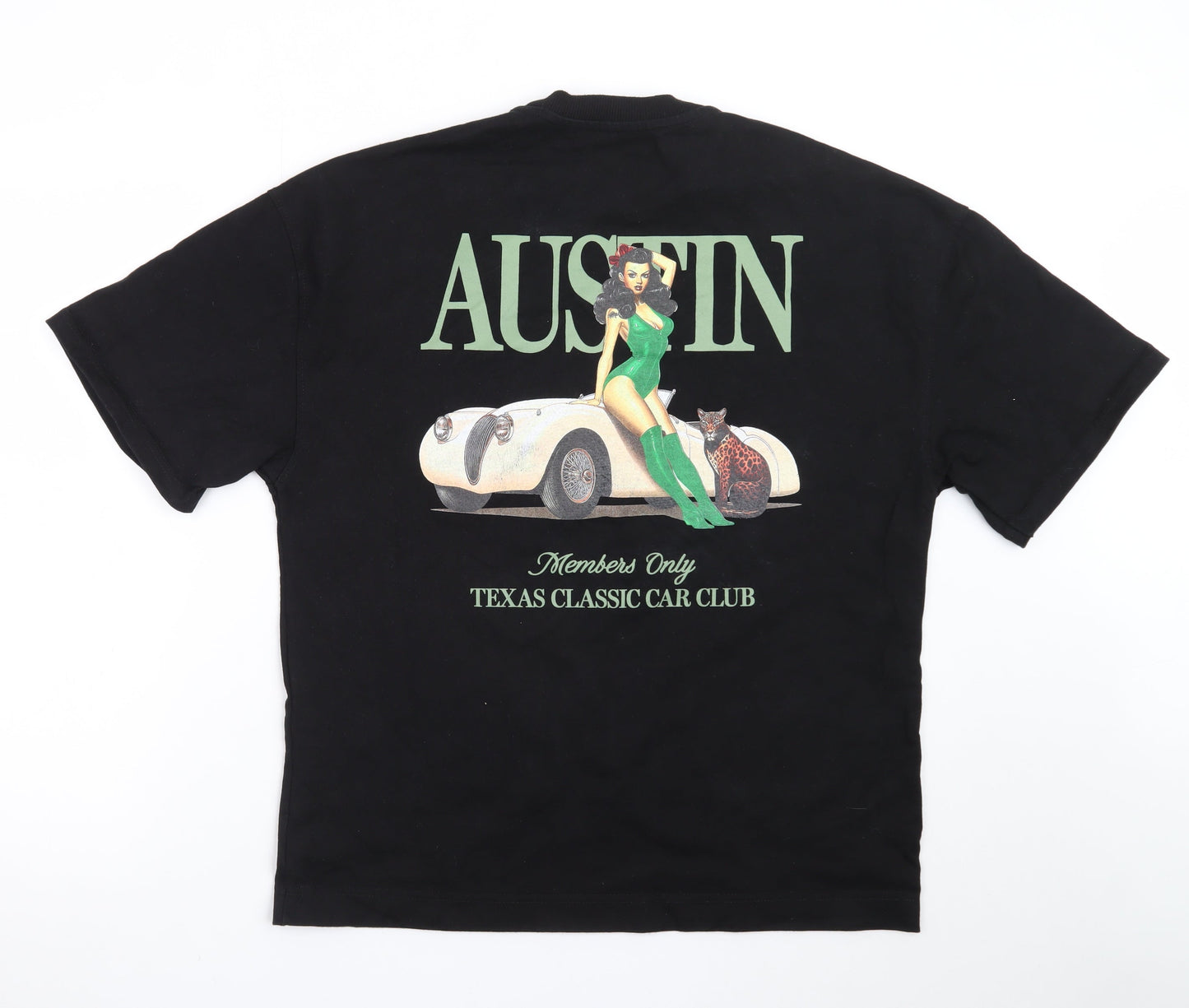 River Island Men's Black Austin Texas Car Club Oversized T-Shirt Size S