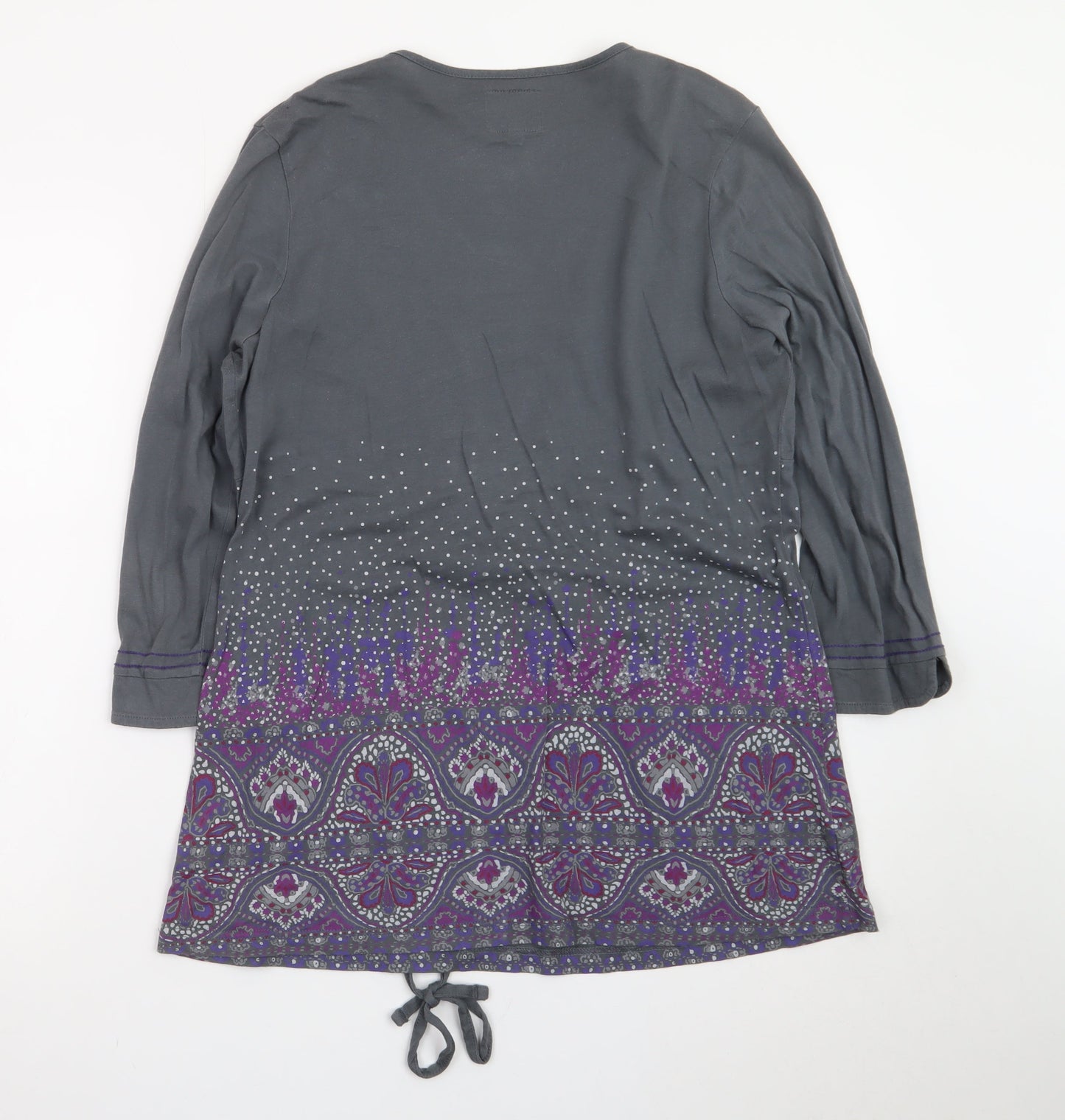 Mantaray Women Grey Purple Tunic Top Size 14 Long Sleeve Embellished