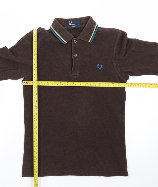 Fred Perry Men's Brown Long Sleeve Slim Fit Polo Shirt XS