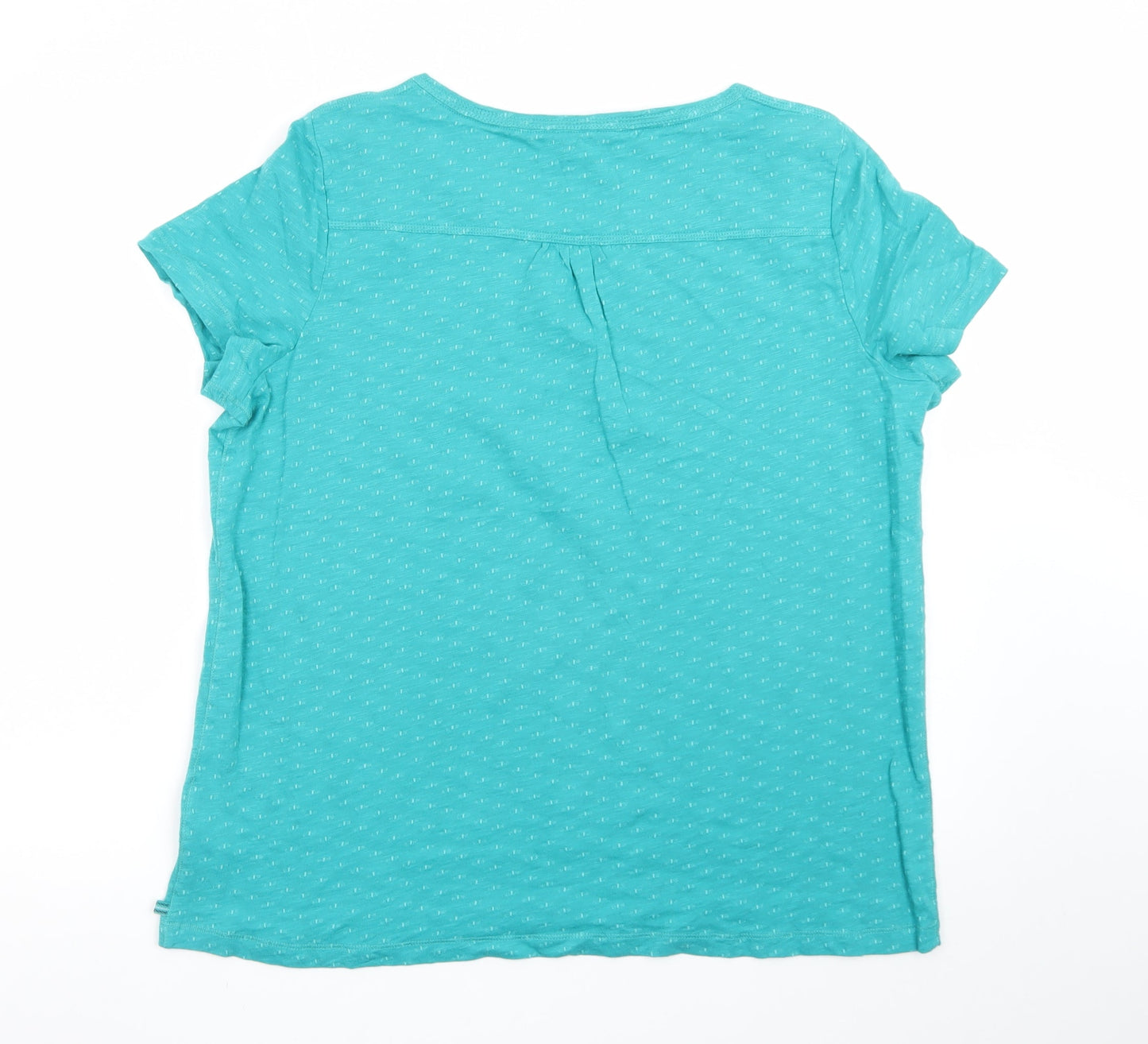 White Stuff Women's Blue Cotton Short Sleeve V-Neck T-Shirt UK 18