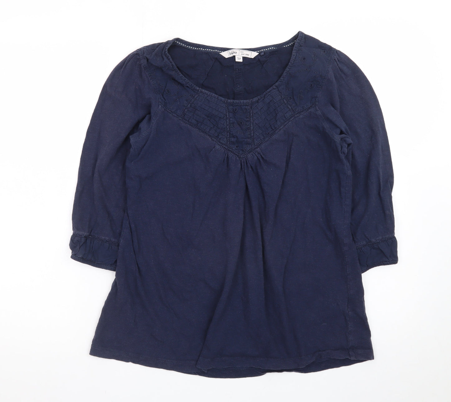 Fat Face Women's Blue Cotton Tunic Blouse Size 12 3/4 Sleeve