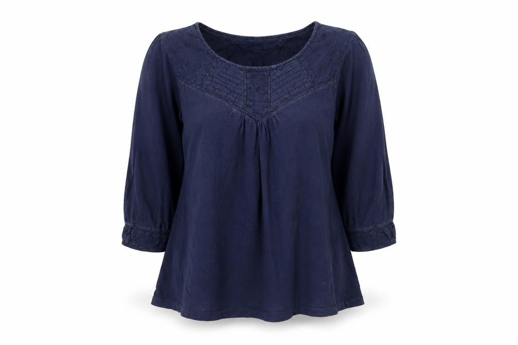 FatFace Women's Blue Cotton Tunic Blouse Size 12 3/4 Sleeve