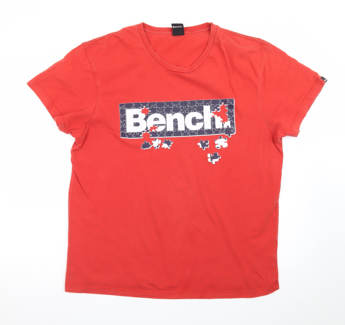 Bench Men's Red XL Graphic Puzzle Logo Cotton T-Shirt