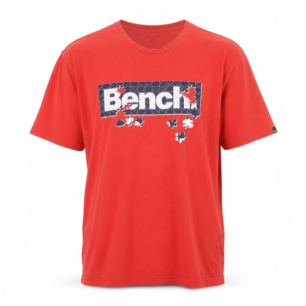 Bench Men's Red XL Graphic Puzzle Logo Cotton T-Shirt