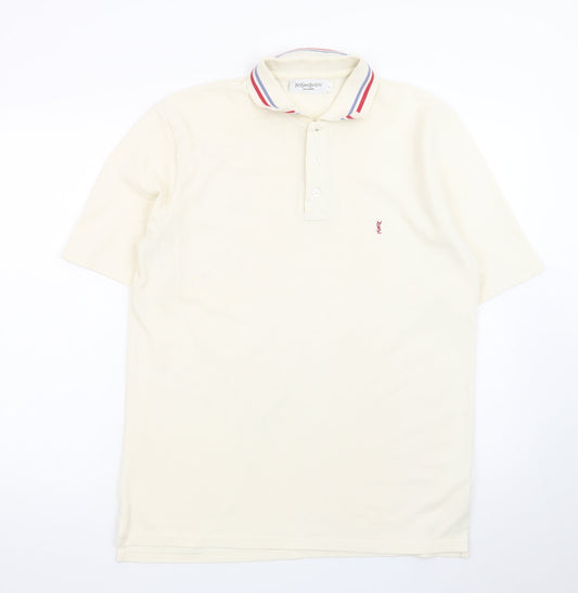 Yves Saint Laurent Men’s Ivory Polo Shirt L Classic Collared Cotton Blend