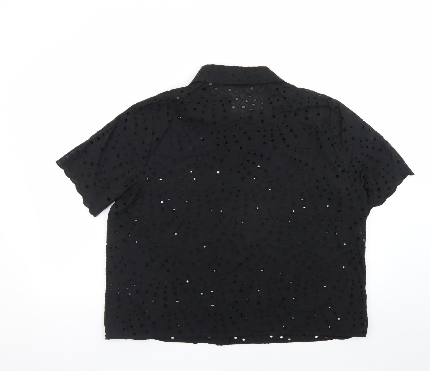 Marks and Spencer Women's Black Cotton Embroidered Short Sleeve Tunic Blouse Size 16