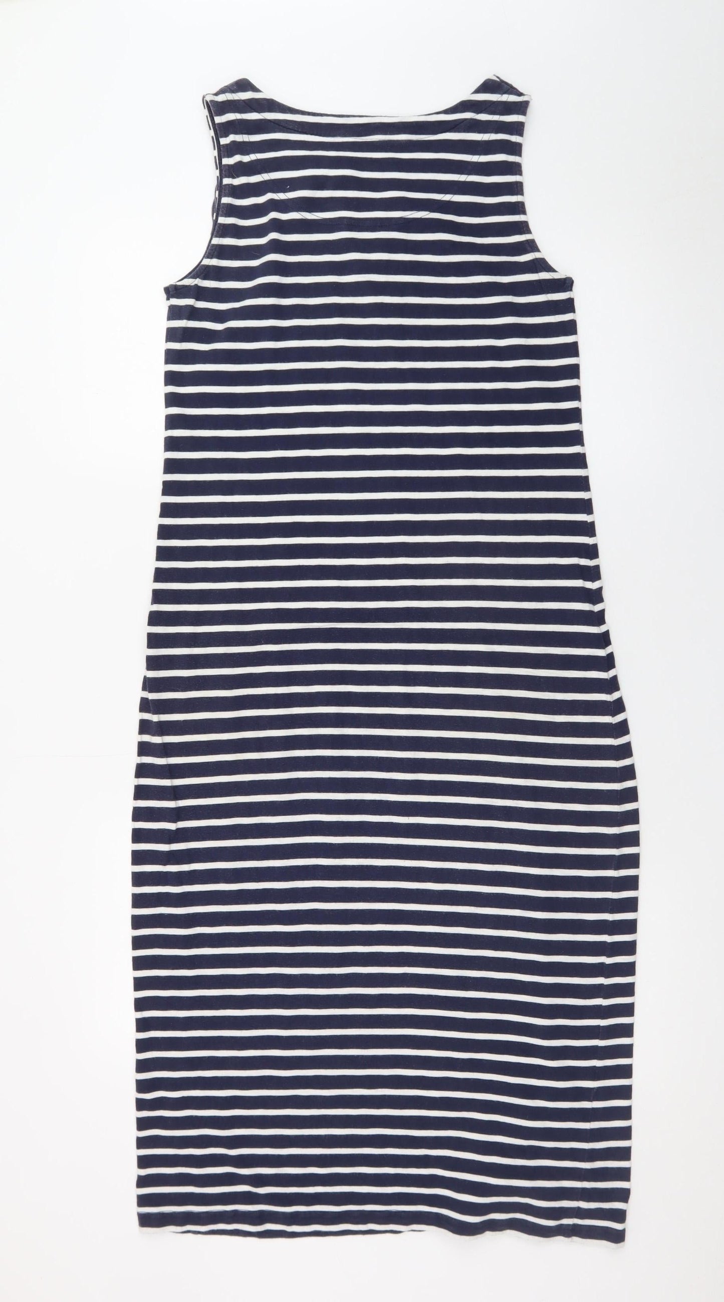 Joules Women Blue Striped Shift Dress Size 12 Sleeveless Jersey